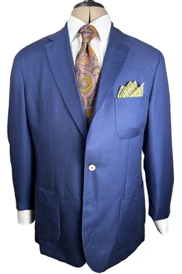 VINTAGE FACONNABLE 2B NOTCH LAPEL COBALT WOOL/LINEN 1/4 LINED BLAZER SIZE 58L - Image 1 of 4