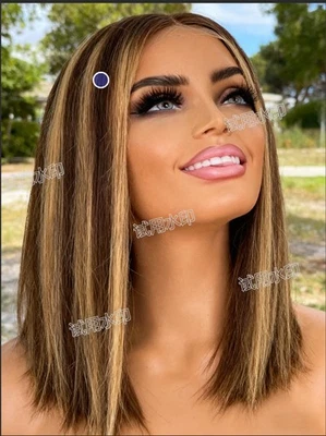 Highlights Blonde Brown 13x4  Lace 100% Human straight Hair Wig - Image 1 of 2