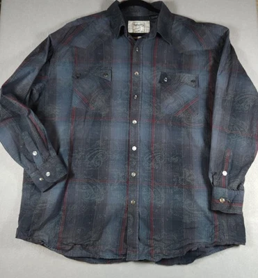 Rough Stock Panhandle Slim Shirt Mens 2XL Blue Plaid Western Pearl Snap RS2052 - Image 1 of 4