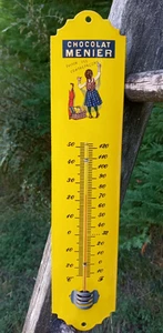 Ancien thermomètre émaillé jaune Chocolat Menier 30 cm émail MADE IN FRANCE - Picture 1 of 3
