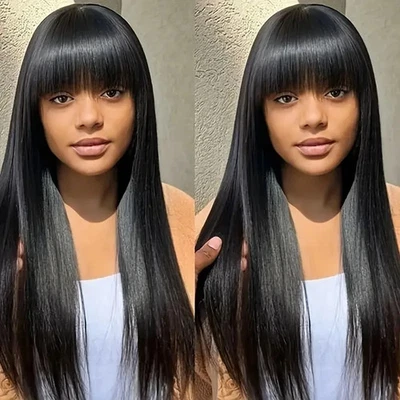 Straight Wigs Human Hair with Bangs Human Hair Wig For Women None Lace Front Wig - Image 1 of 4