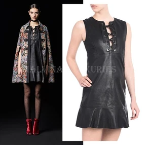 JUST CAVALLI BY ROBERTO CAVALLI DRESS BLACK LEATHER LACE-UP $870 sz IT 42 US 6 - Picture 1 of 10