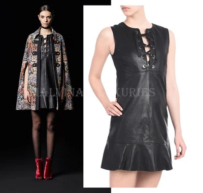 VESTIDO JUST CAVALLI BY ROBERTO CAVALLI CUERO NEGRO CON CORDONES $870 talla IT 42 US 6 Foto 1 de 4