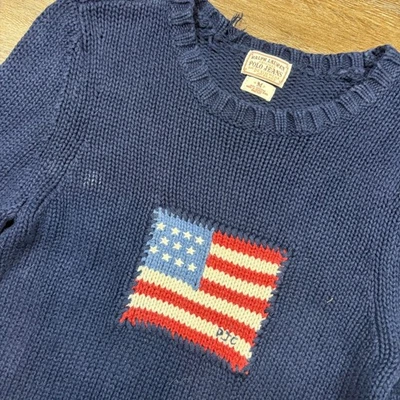 Vintage Ralph Lauren Polo Jeans Sweater Women's M Navy Blue American Flag Knit - Image 1 of 4