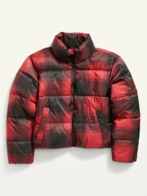 Old Navy Girls Cropped Red Buffalo Plaid Quilted Puffer XS, S, or M NWT - Image 1 of 2