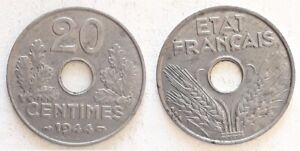 FRANCE * MONNAIE de 20 centimes ETAT FRANCAIS  1944 en FER
