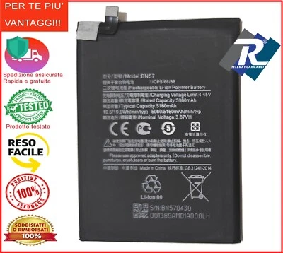 BATTERIA BN57 PER XIAOMI POCO X3 M2007J20CG M2007J20CT 5160mAh SOSTIT. ORIGINALE