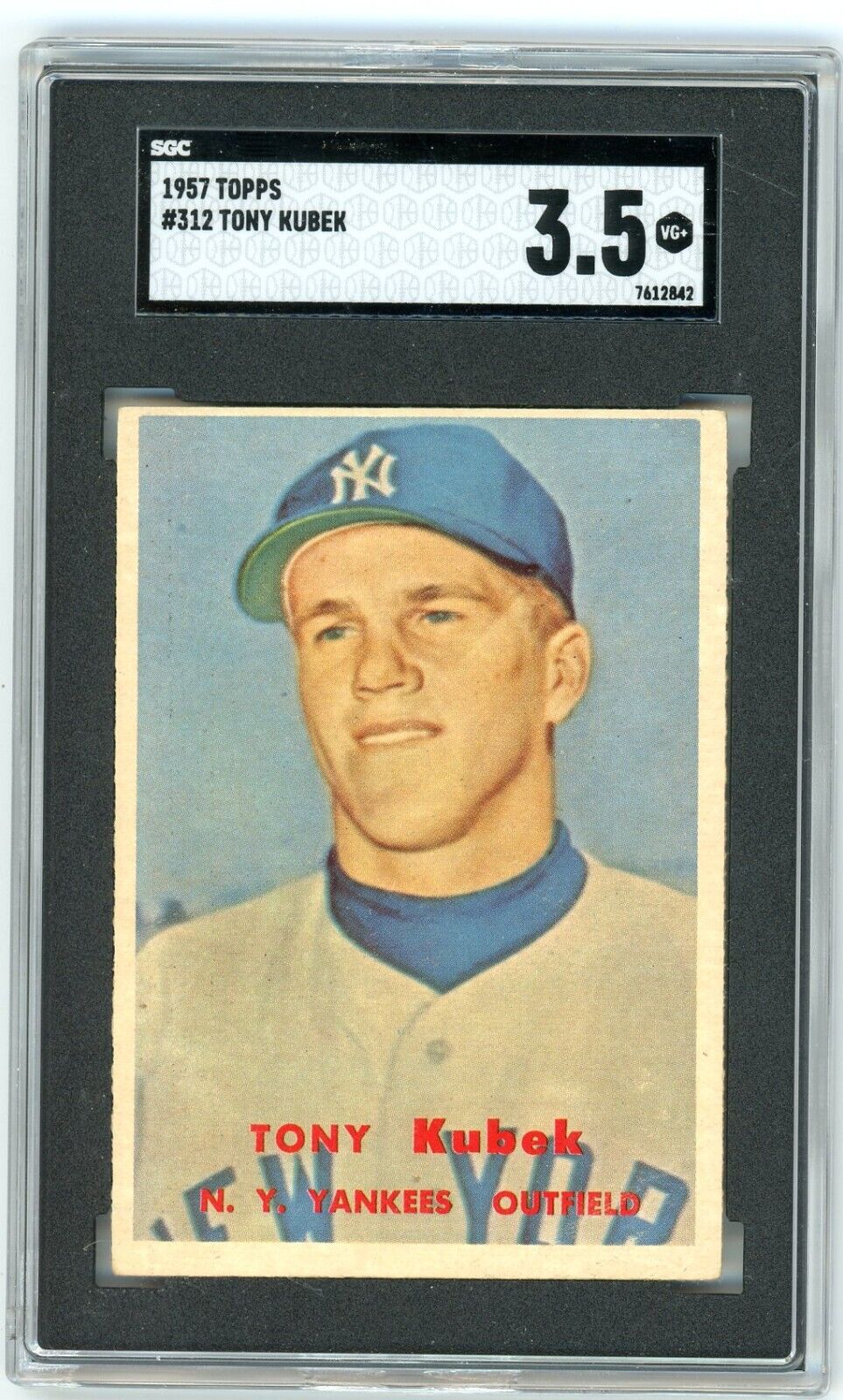 1957 Topps TONY KUBEK ROOKIE Yankees #312 SGC 3.5 VG+ Condition
