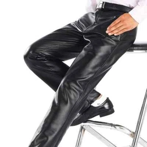 Men Leather Pants Straight Fit Elastic PU Leather Trousers Motorcycle Pants Thin - Picture 1 of 13