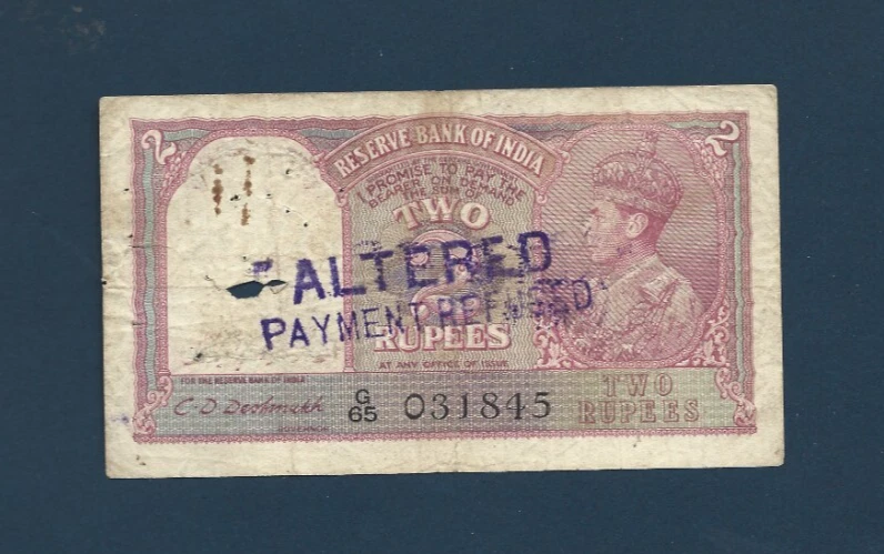 PAKISTAN 2 RUPEES P-1 A 1947-1948 INDIA *ALTERED NOTE / PAYMENT REFUSED* RARE BD - Image 1 of 2