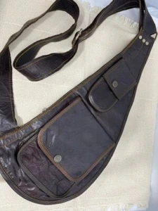 Vintage Brown Leather Crossbody Bag - Military Chest Sling Satchel - Motorcycle - Picture 1 of 19