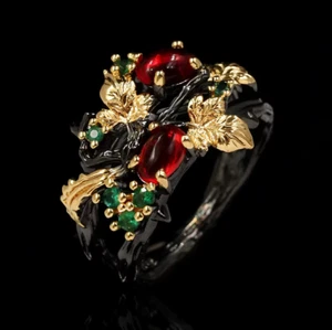 Silver plated ring Black Turkish ring Butterfly Enamel Red Blue Promise ring - Picture 1 of 7