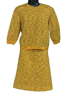 Conjunto de traje falda suéter dorado vintage años 60 70, amarillo verde naranja otoño mini L Foto 1 de 4
