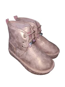 Justice Girls Shearling Boot Size 2 Iradescent Pink With Gold Shimmer Sparkle  - Picture 1 of 9
