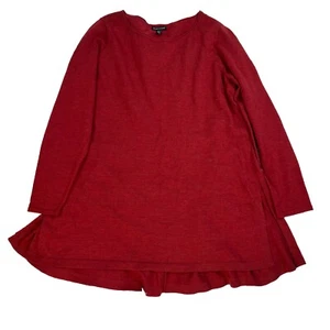 Eileen Fisher Women Merino Wool Size L Red Oversized Tunic Blouse High Low Hem - Bild 1 von 9