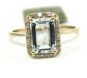 Natural Emerald Cut Aquamarine & Diamond Halo Lady's Ring 14k Yellow Gold 2.36Ct - Picture 1 of 7