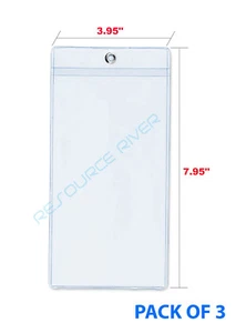 3 CLEAR PLASTIC SLEEVE LANYARD TICKET HOLDER WITH GROMMET 8.0" X 3.95" - Picture 1 of 3