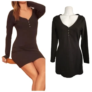 Reformation Jeans Axel Mini Dress Size Small Black Organic Cotton Henley Small - Picture 1 of 5
