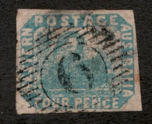 1854-57 Western Australia Sc# 3 Imperforate - 4p, Blue Swan. Used Cv$225 thin - Picture 1 of 1