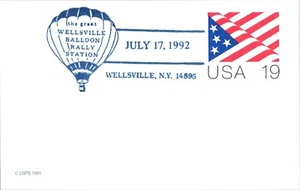 The Great Wellsville Balloon Rally 1992 Postkarte mit USA 19 Flag Design - Bild 1 von 1