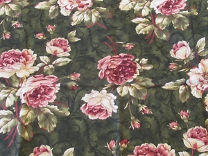 Willowberry Winter Maywood Studio Cotton Fabric Dark Green floral rose BTHY - Picture 1 of 3