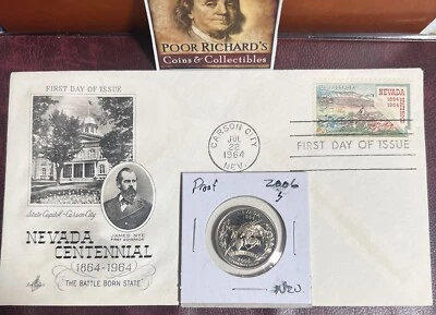 Nevada Coin & Cover Set. 2006S Proof State Qtr & 1964 Centennial  FDC FD118 - Image 1 of 4