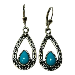 Carolyn Pollack Sterling 925 Silver Turquoise Teardrop Dangle Earrings - Picture 1 of 5