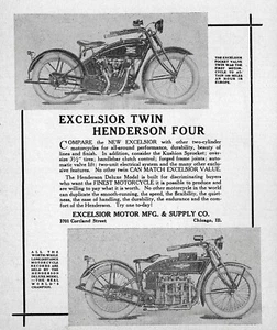 1916 Excelsior Twin & Henderson Four Motorcycle Original Vintage Print Ad - Picture 1 of 1