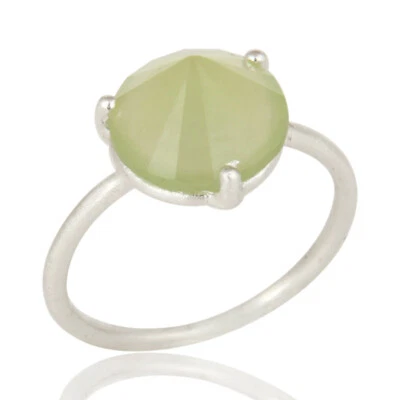 Juego de anillos de diseñador de plata de ley 925 con puntas de piedras preciosas de calcedonia verde Foto 1 de 3