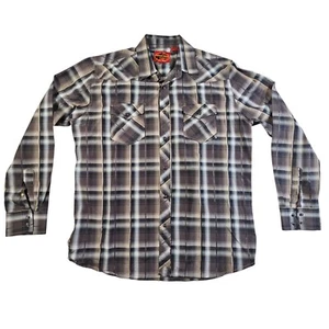 Attrak Jeans Hemd Knopfleiste Herren Large braun kariert Perlen Druckknopf Langarm MÄNGEL - Bild 1 von 11