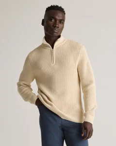 Quince Men's 100% Organic Cotton Fisherman Quarter-Zip Sweater - Alabaster, Sz L - Picture 1 of 8