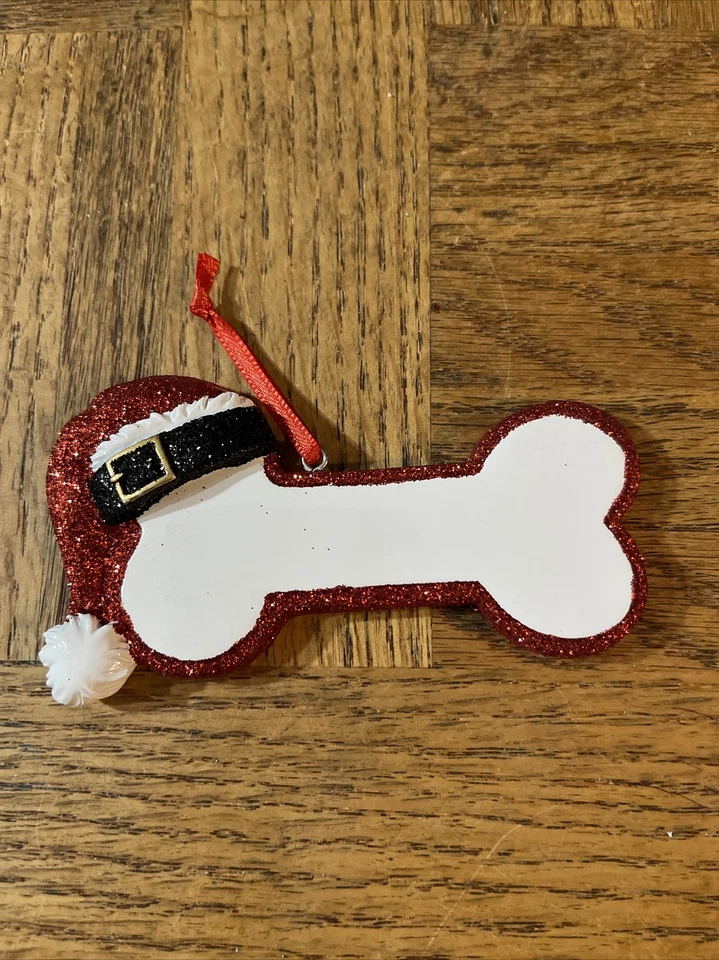 Christmas Gift Ornament Name Personalized Dog Bone PolarX Santa Hat 4"