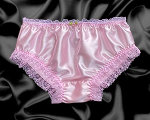 Baby Pink Satin Frilly Lace Trim Sissy Panties Knicker Briefs Size 10-20 - Picture 1 of 5