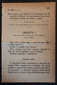 KÖNIGLICHES DEKRET - Baugenehmigung Eisenbahnlinie von Rom nach Segni - 134 - Bild 1 von 1