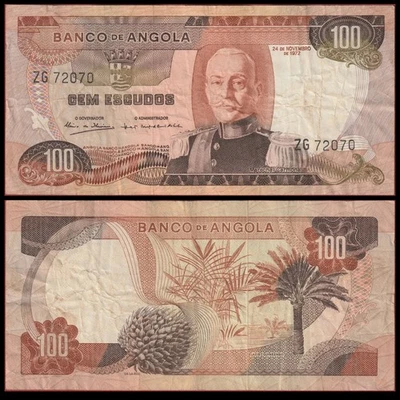 🇦🇴 🇵🇹 Angola  100 Escudos 1972 Marechal Carmona P 101  VG-F - Image 1 of 4