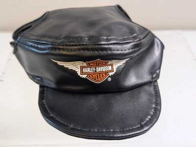 Chapéu de cachorro Harley Davidson vintage couro logotipo HD na frente, preto, pequeno - Imagem 1 de 4