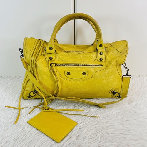 Rara borsa a tracolla BALENCIAGA The City 2way borsetta pelle gialla usata ottima