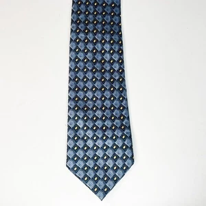 Carlos Devenezia Geometric Print Mens Neck Tie Blue Gold 100% Silk Italy - Picture 1 of 7