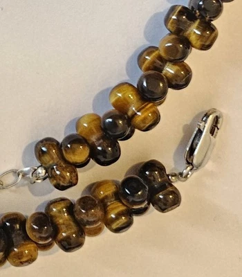 Collana Vintage di Pietra Ochio Del Tigre e Argento Sterling 925 - Immagine 1 di 4