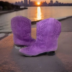 Damen lila halbhohe spitz zulaufende Wildleder Leder Cowboystiefel 10B Spanien - Bild 1 von 8