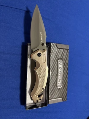 Wartech 7" Gold Pocket Knife, Spring Assisted, Seat Belt Cutter, Glass Breaker - Image 1 of 4