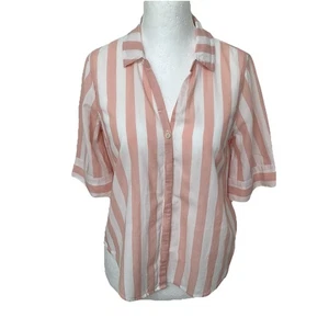 J. CREW Womens Short Sleeve Shirt Size S Pink Peach Striped Cotton - Picture 1 of 4