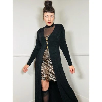 Large to Extra Large 1990s Vintage Black Stretch Maxi Duster by Betsey Johnson  - Image 1 of 4