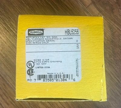 HUBBELL HBL5256 2P 3Wire 15A 125V Flanged Mount Receptacle Brown Stainless USA - Image 1 of 2