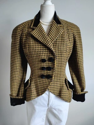 Norma Kamali винтажный 80-х 100% шерсти куртка бархата деталь гончая размер маленький - Изображение 1 из 4