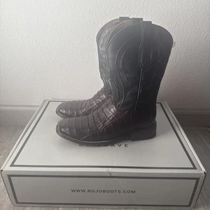 Men's Rujo The Roscoe Black Cherry Caiman  Leather Cowboy Boots 8EE - Picture 1 of 17