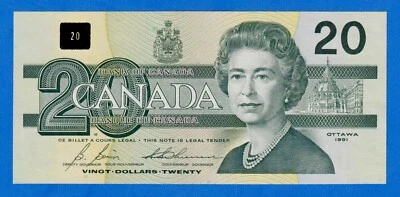Canada $20 1991 BC-58bA-i /  P-97b QE II aUNC/UNC Replacement Note AIX2450259 - Image 1 of 4