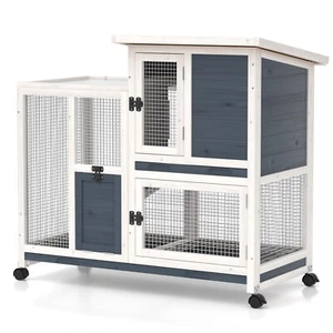 Rabbit Cage Indoor & Outdoor Rabbit Hutch Bunny Cage Guinea Pig Cage, Blue - Picture 1 of 6