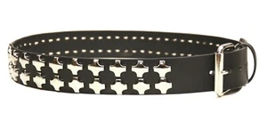 Double Row Cross Stud Genuine Leather Belt Punk Goth Thrash Metal Style - Picture 1 of 2