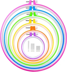 6 Pieces Embroidery Hoops and 15 Needles, Plastic Circle Cross Stitch Hoop Ring - Picture 1 of 12